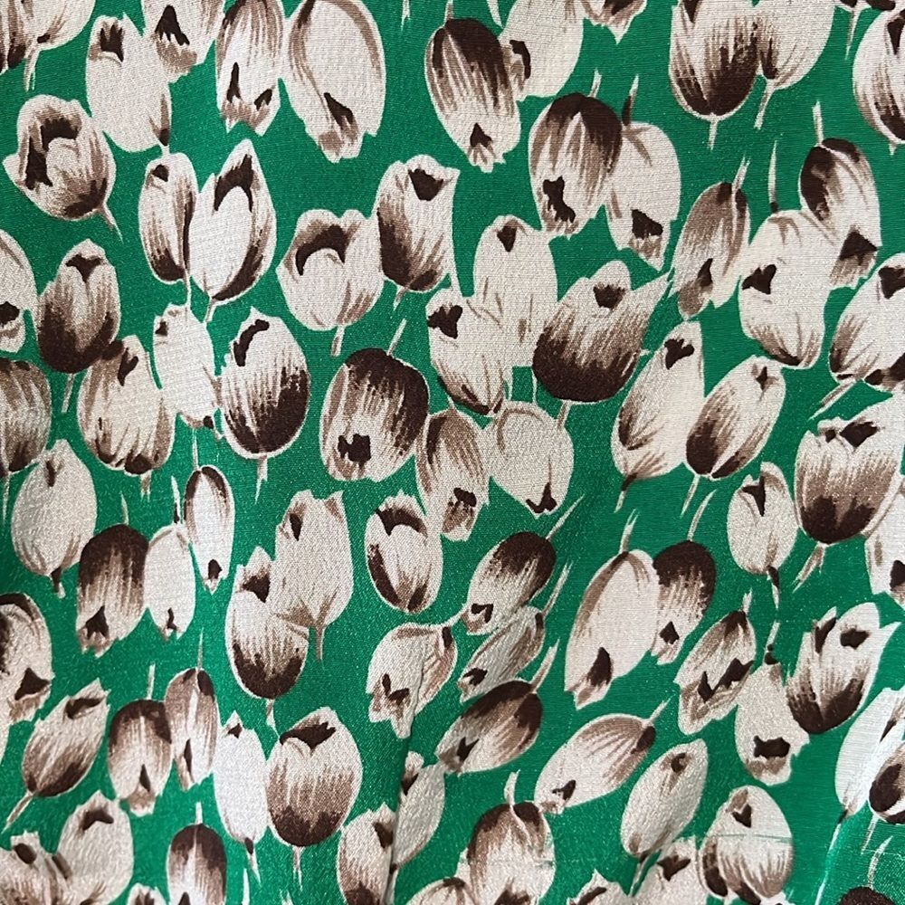 MOULINETTE SOEURS (Anthropologie) Silk Green/Brown Tulip Dress, Size 2 - Picture 6 of 6